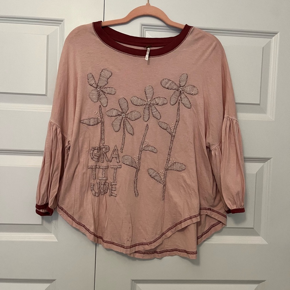 Free People Pink Asymmetrical 3/4 Sleeve Blouse